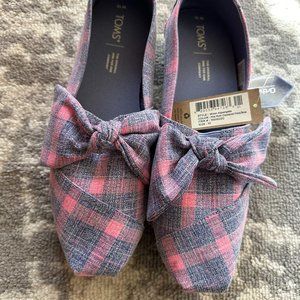 Toms Pink Multi Checkered Plaid/Bow Shoes NEW with Box Size 10